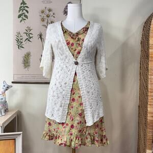 Y2k Cream Babydoll Cardigan Sweater Cottage Coastal Cowgirl Mori Kei Coquette M